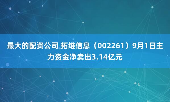 最大的配资公司 拓维信息（002261）9月1日主力资金净卖出3.14亿元
